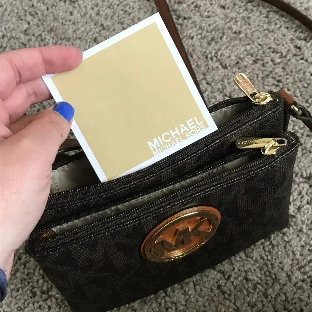 NWOT Michael Kors Brown Logo Crossbody Purse - Picture 4 of 7